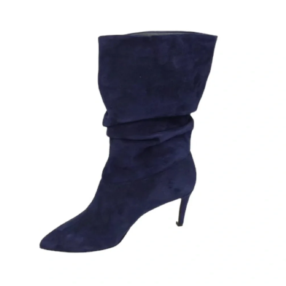 Andrea Carrano RICCIA NAVY SUEDE Mid-Calf Bootie Women’s Size 7.5 - Picture 1 of 12